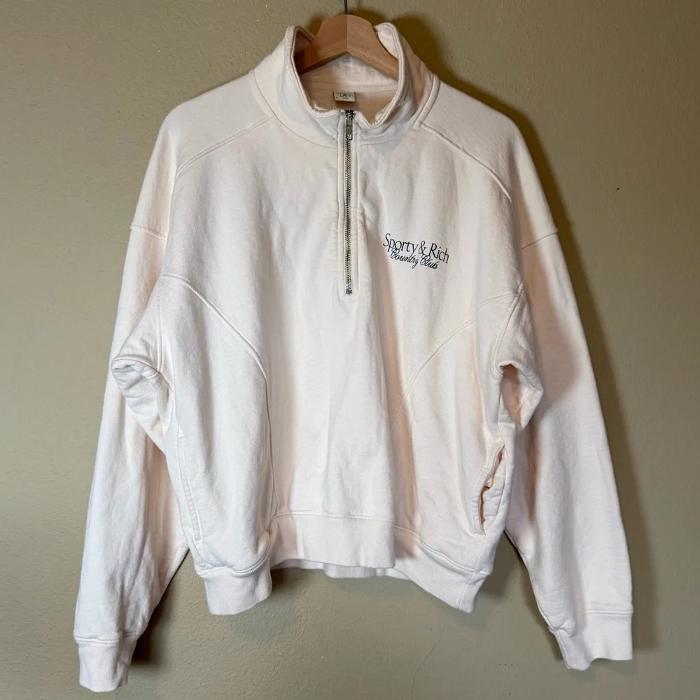 SPORTY & RICH Cream Country Club Quarter Zip
Sweatshirt Size Large - Picture 2 of 8
